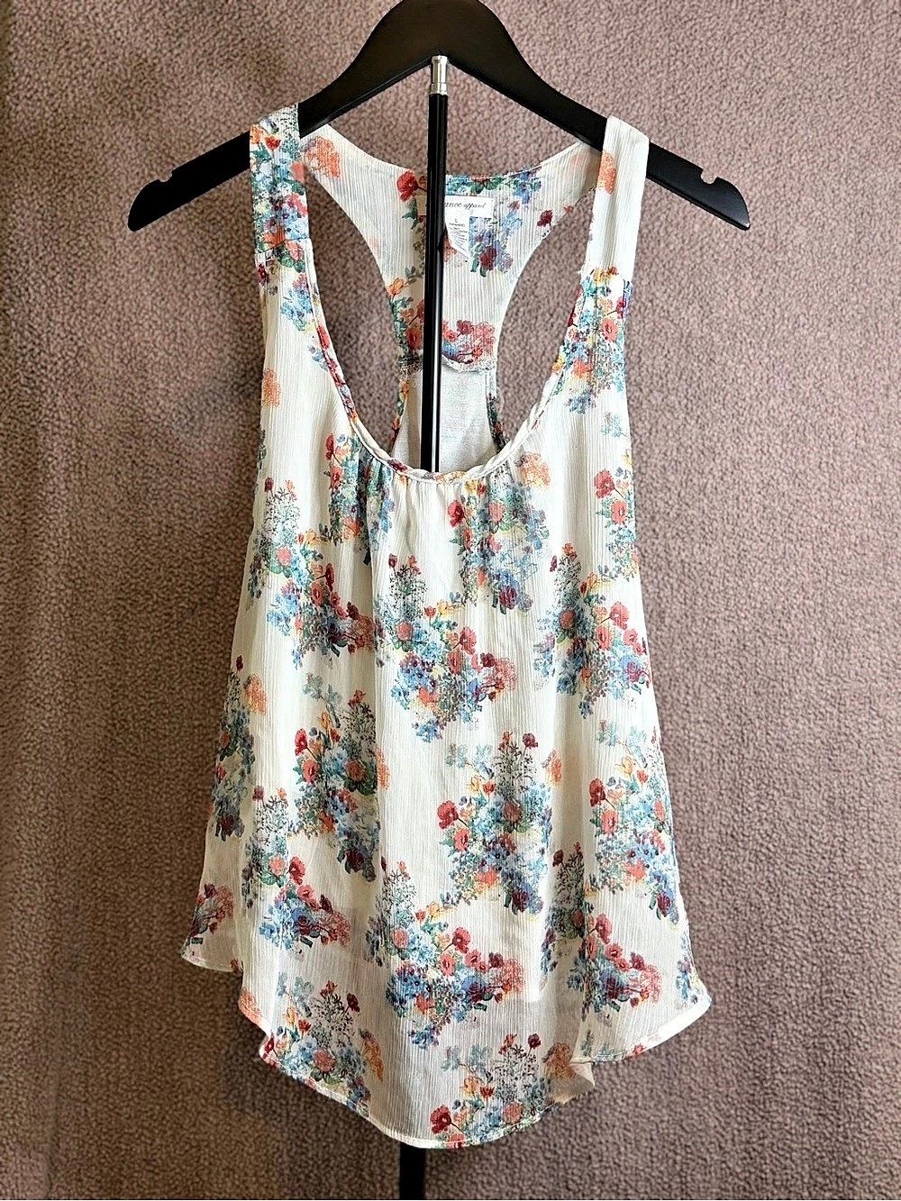 Ambiance Apparel Floral Racerback Tank Top Blouse Size L